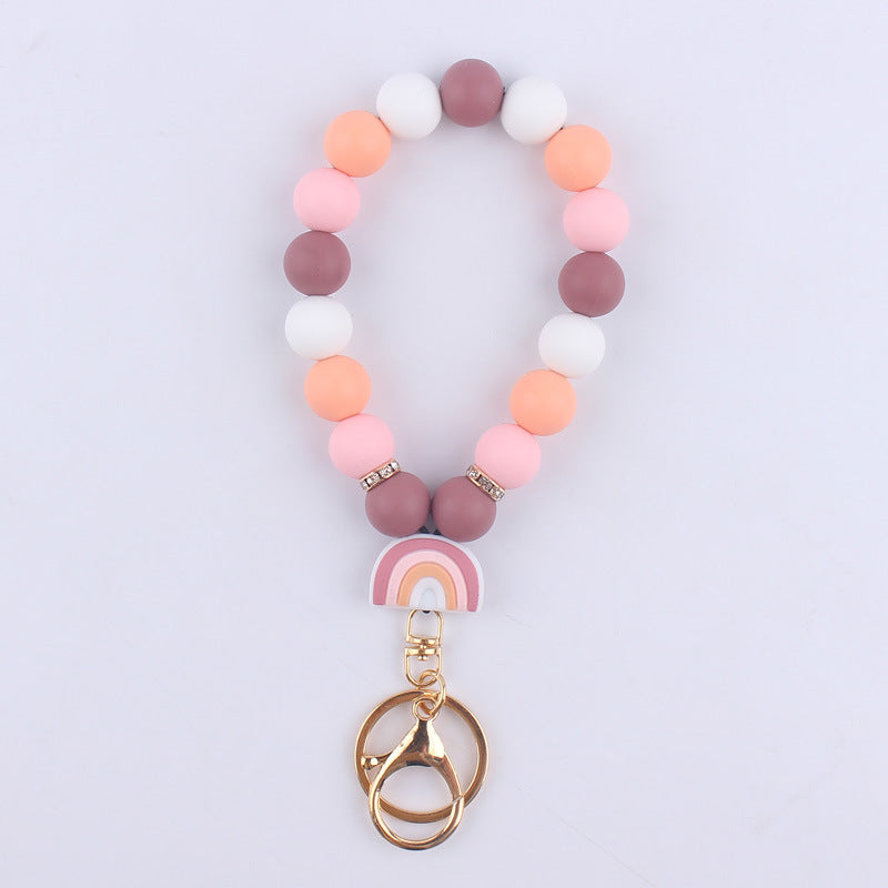 Llavero De Muñeca Con Cuentas De Silicona De Arco Iris Al Por Mayor